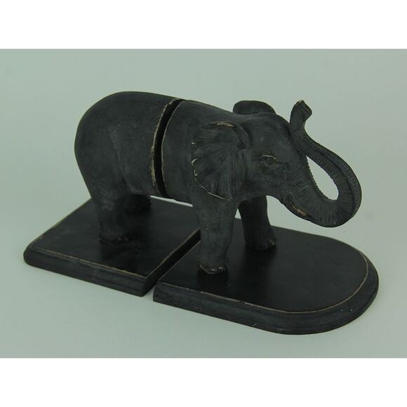Distressed Black Standing Elephant Top and Tail Bookend Set - Picture 2 of 4